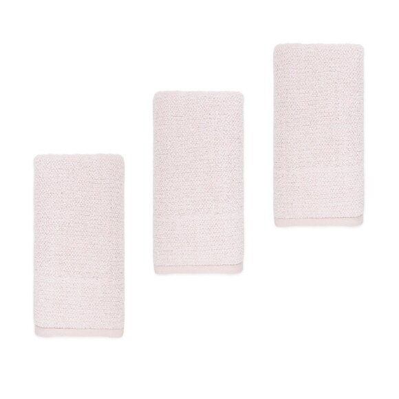 3 new Haven Heathered Pebble 100% Organic Cotton HAND TOWELS - Silver Peony Pink - Picture 1 of 6